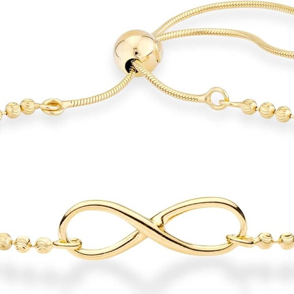925 Silver or Gold Over Silver Infinity Beaded Chain Bracelet for Women - Picture 1 of 5